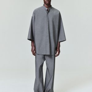 Cotton Wool Oxford Mandarin Relaxed Short Sleeve Shirt