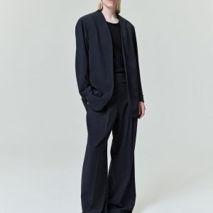 Womens Superfine Wool Twill Wide Leg Pants