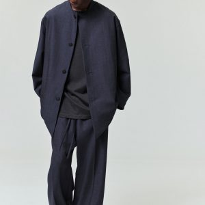 Grey Striped Wool Collarless Sport Jacket