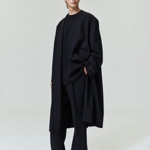 Double Weave Wool Double Breasted Lapelless Coat