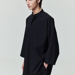 Cotton Wool Oxford Mandarin Relaxed Short Sleeve Shirt