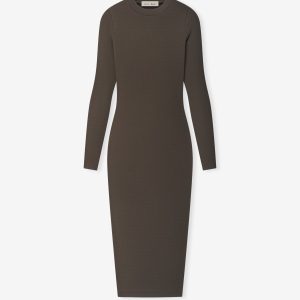 Womens Rib Knit Fitted Long Sleeve Dress