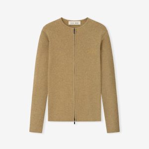 Womens Signature Rib Knit Fitted Long Sleeve Zip Up Tee