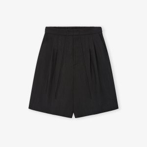Black Striped Wool Baggy Shorts