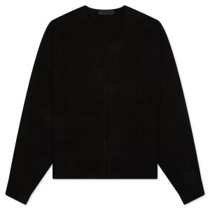 Heavy Waffle Cardigan - Black