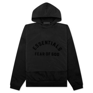 Nylon Fleece Hooded Sweater - Jet Black