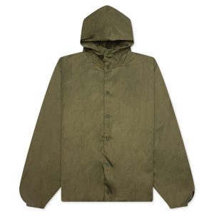 Textured Nylon Hooded Coaches Jacket - Military